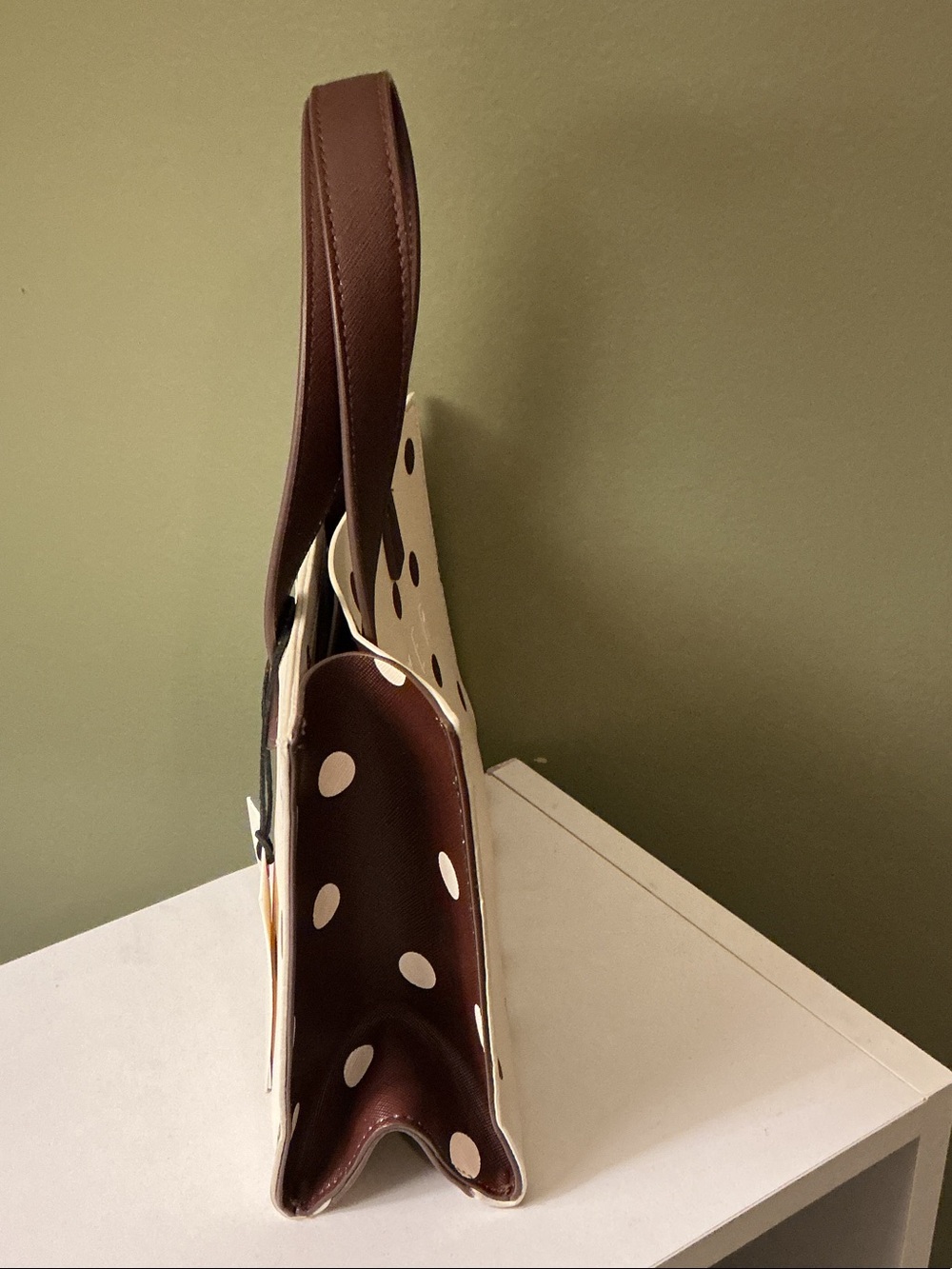 Ted Baker NWT Suricon Small Cream Tote Bag with Brown Polka Dots Top Handles - Picture 4 of 6